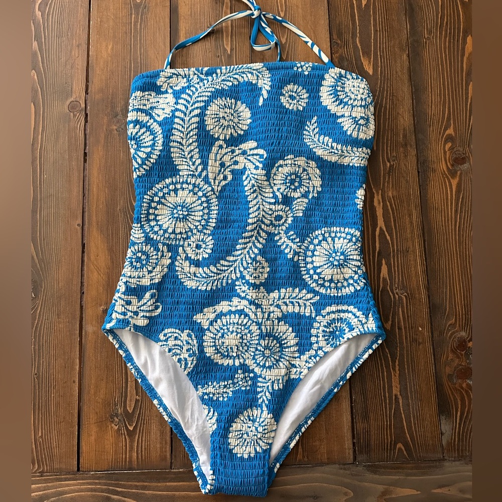 Boden Blue and White Floral One Piece Swimsuit